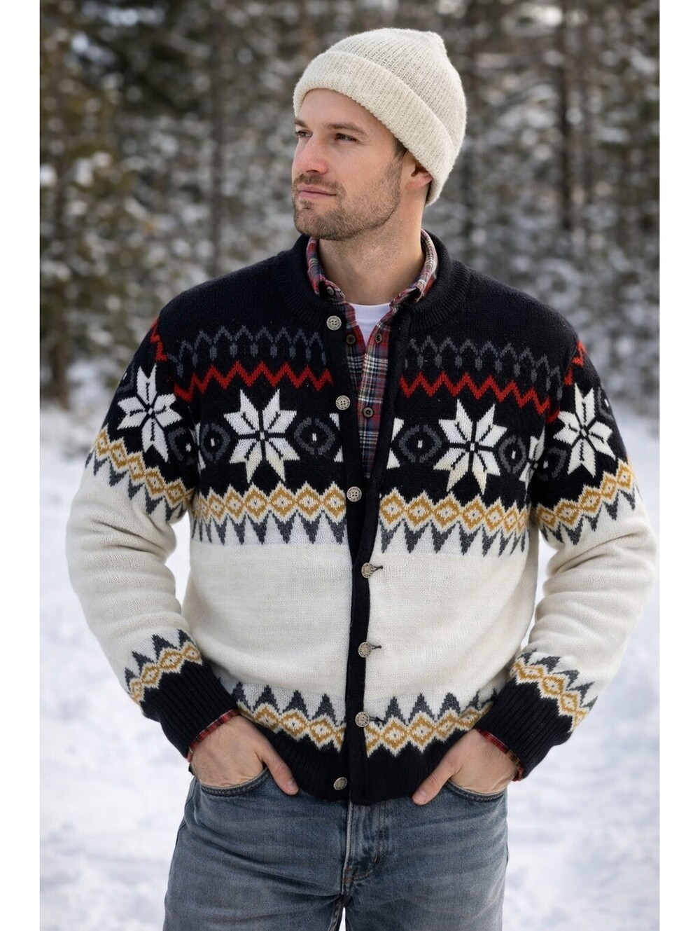 VTG Puritan Ski Lift Cardigan Sweater Men's 46(42) Nordic Snowflake Button-Up